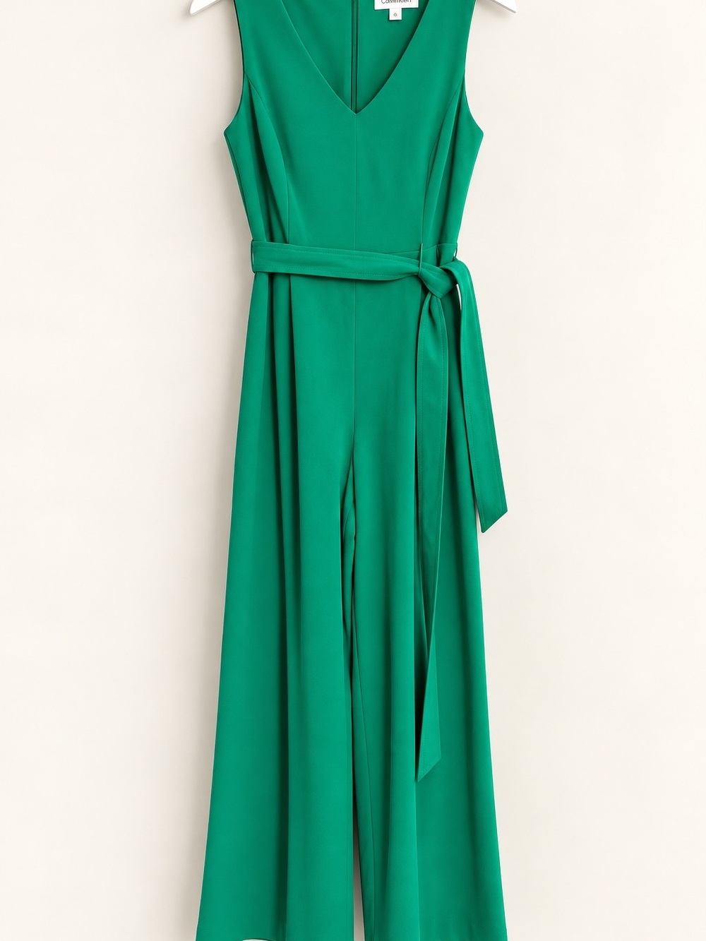 Calvin Klein Sleeveless Green Wide-Leg Jumpsuit with Tie Belt